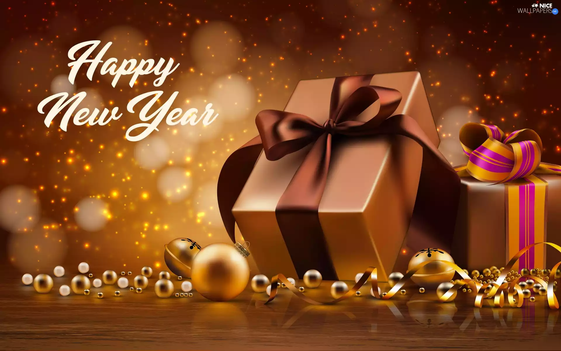 text, New Year, baubles, gifts, happy new year, Wishes