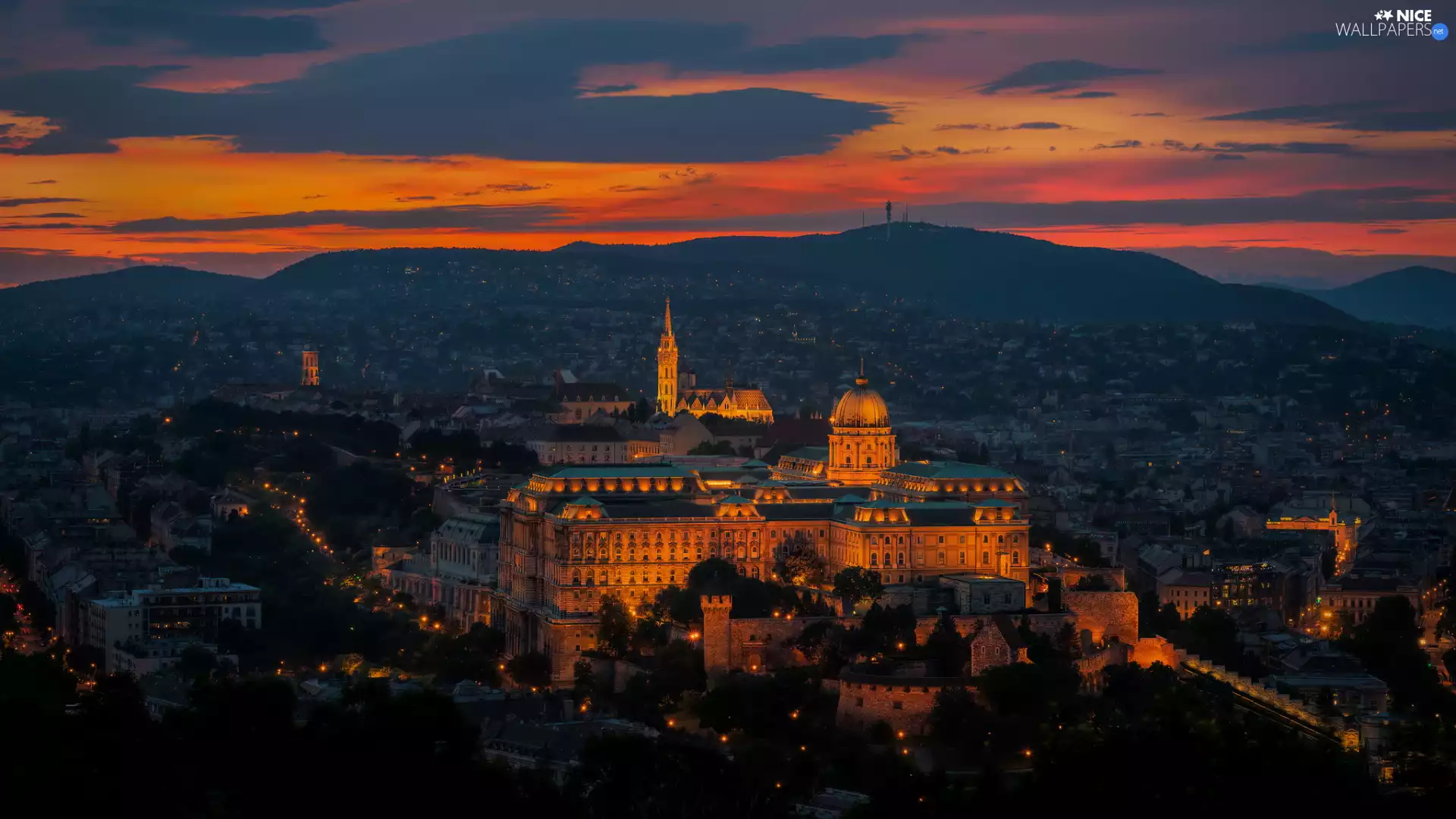 The Royal Castle, Great Sunsets, Budapest, Hungary, The Hills, Floodlit