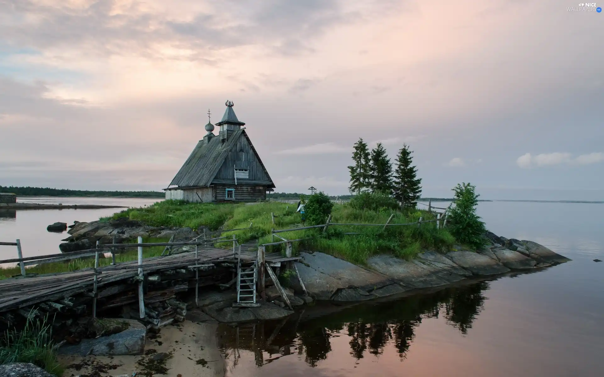 wooden, an, The islet, Church
