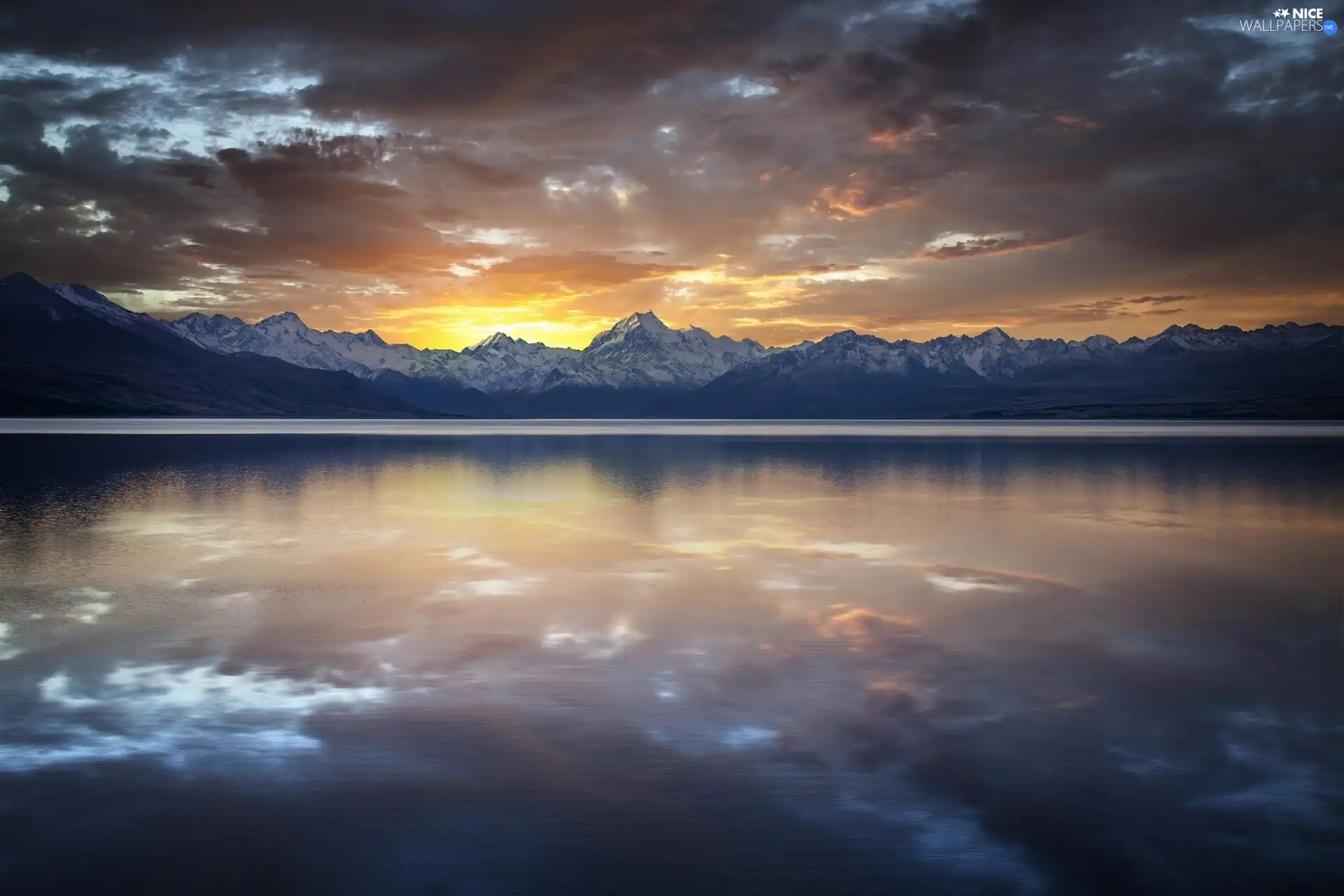 tile, lakes, sun, Mountains, west