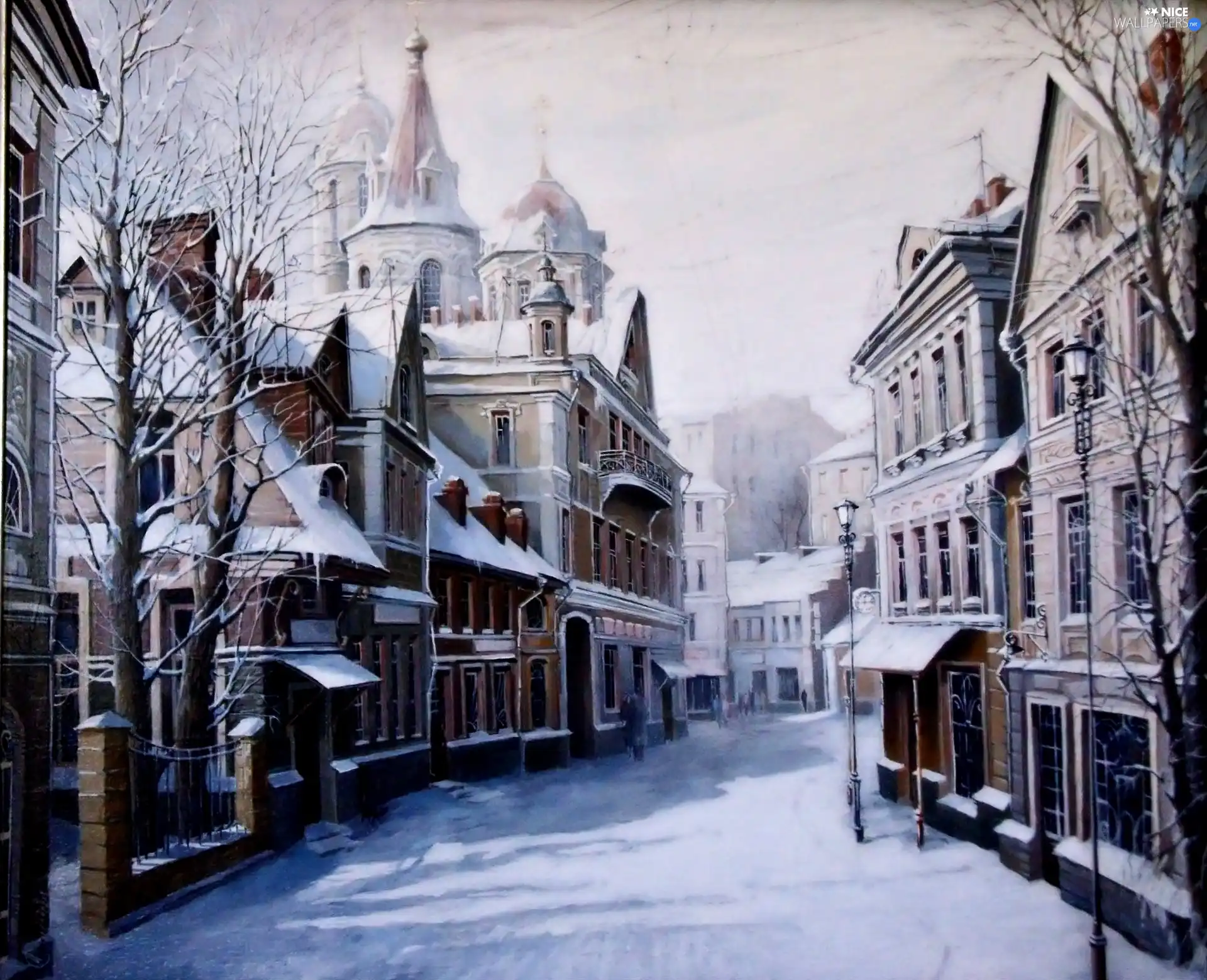 Street, buildings, Towers, winter