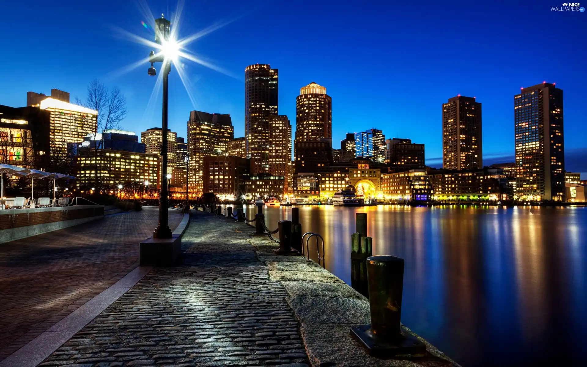 Boston, The United States, skyscrapers, Town, illuminated