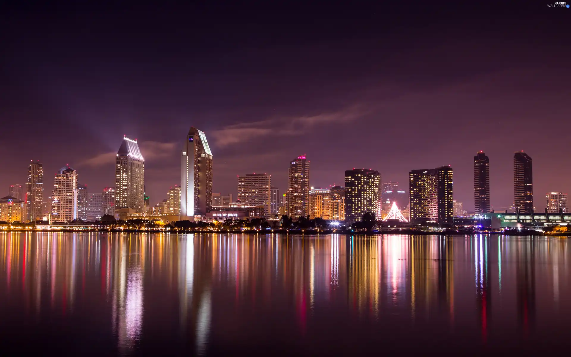 San Diego, illuminated, Town, Night