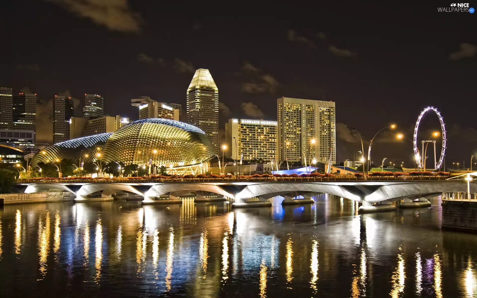 panorama, town, Night, light, bridge