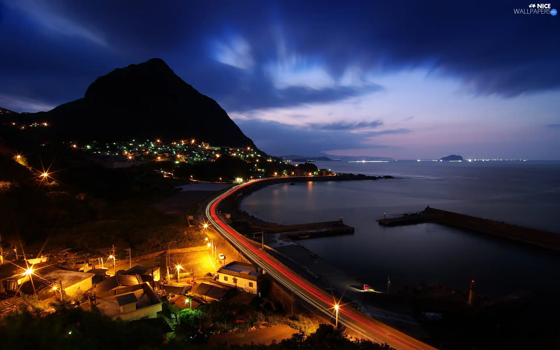 Town, Night, Gulf, Way, Coast