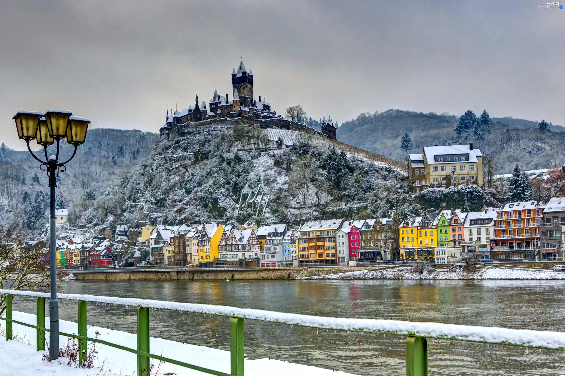 Town, River, Hill, color, Castle