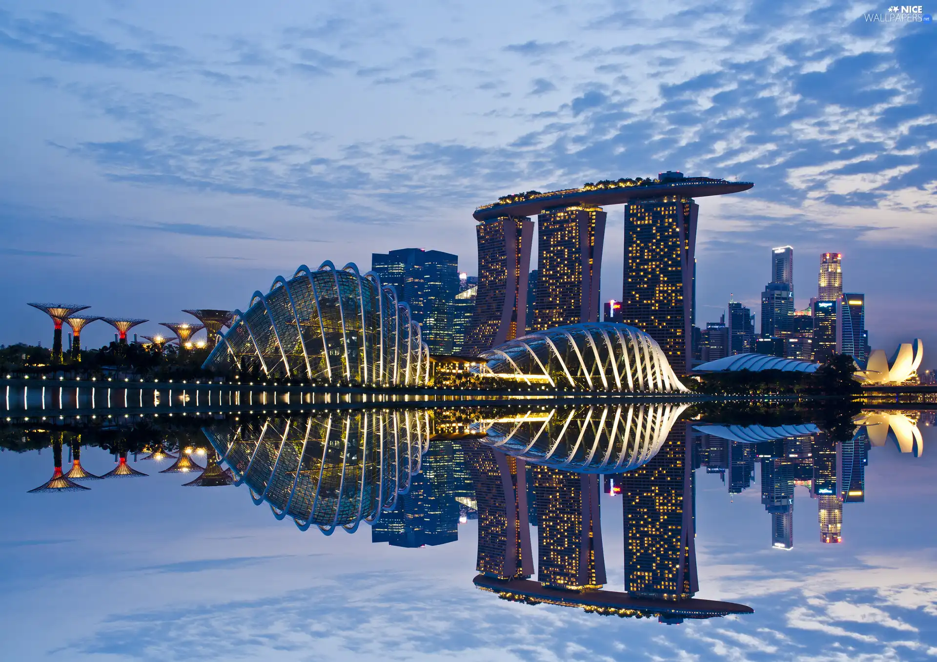 Town, River, skyscrapers, clouds, Singapur