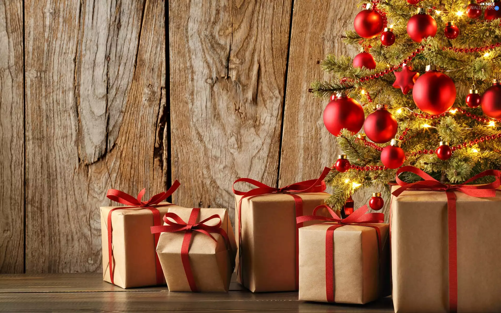 Christmas, Red, boarding, baubles, Christmas, gifts, christmas tree