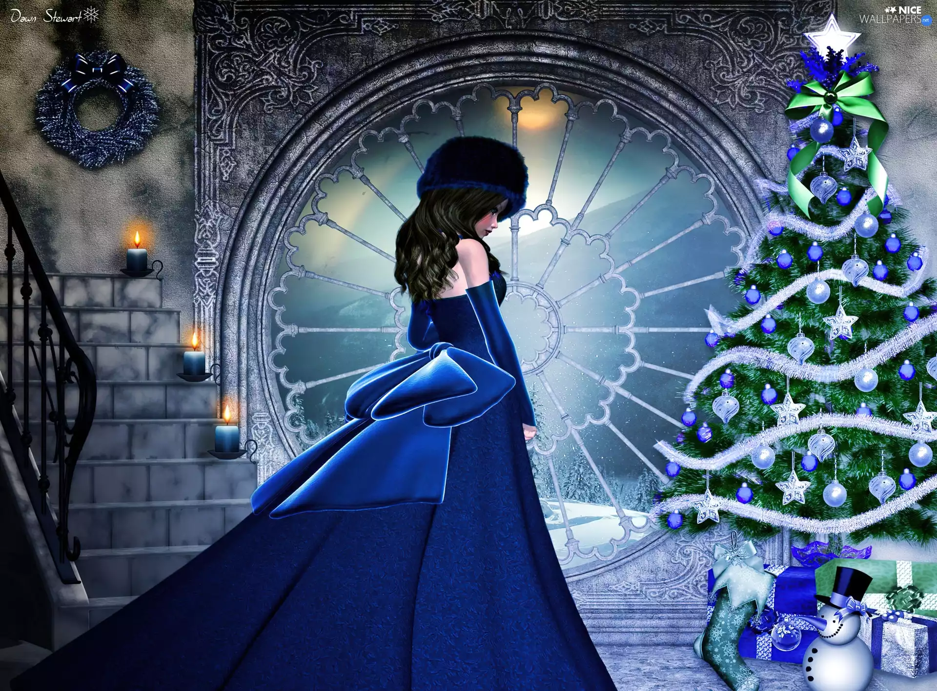 candles, Women, christmas tree