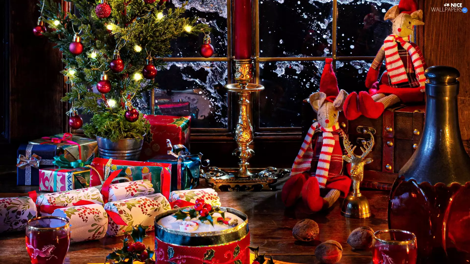 plush, mouse, christmas tree, gifts, Christmas