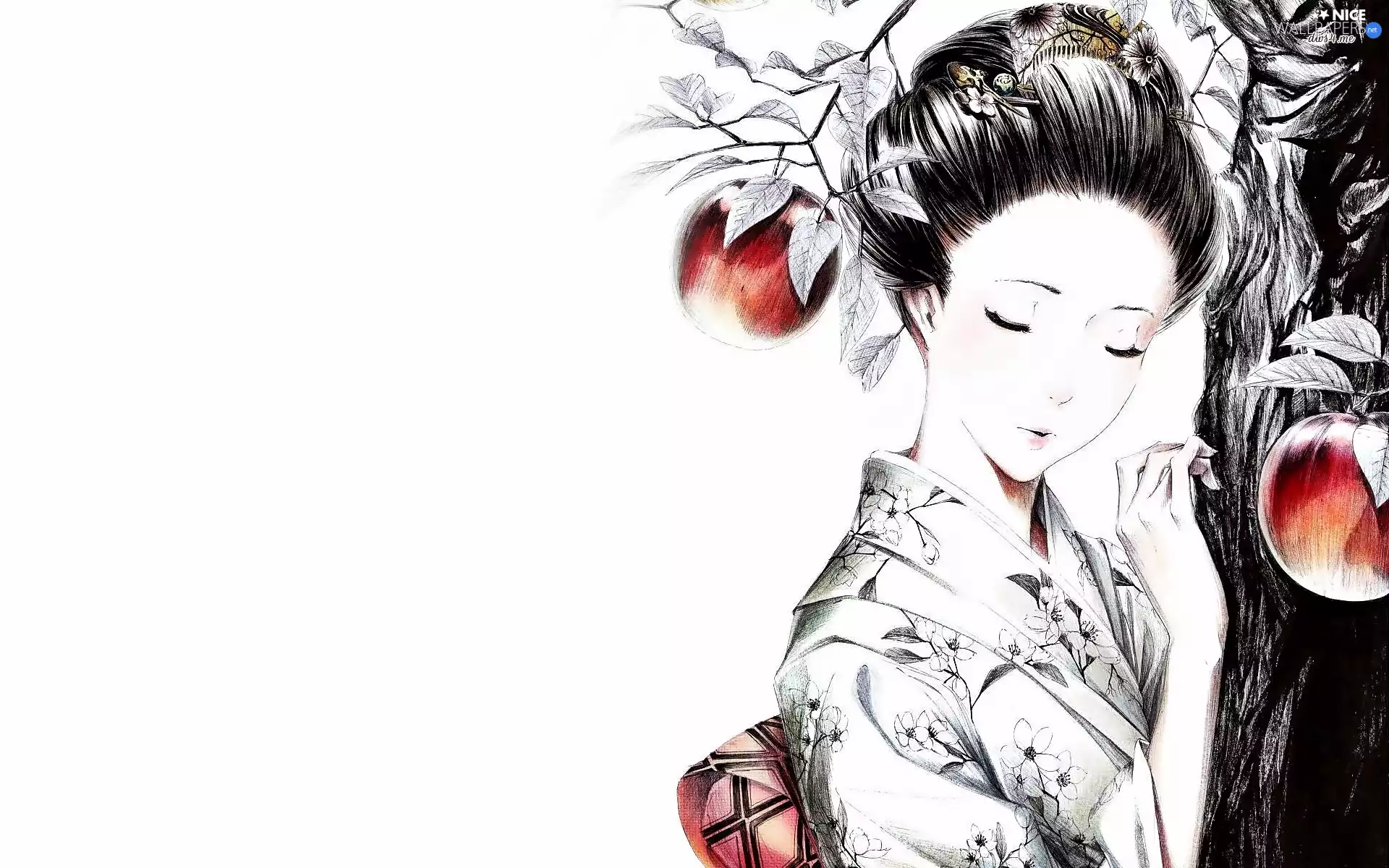 Fruits, geisha, apple-tree