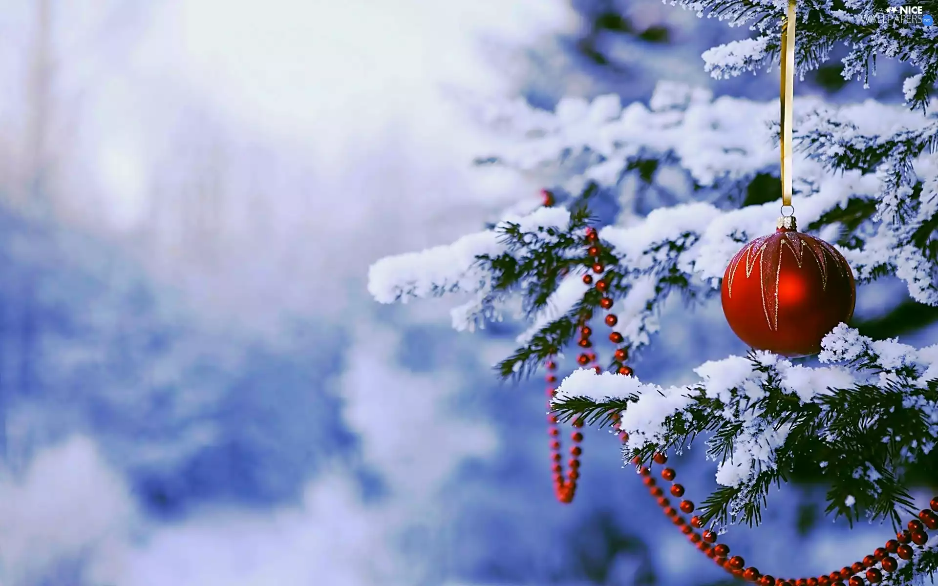 snow, bauble, christmas tree