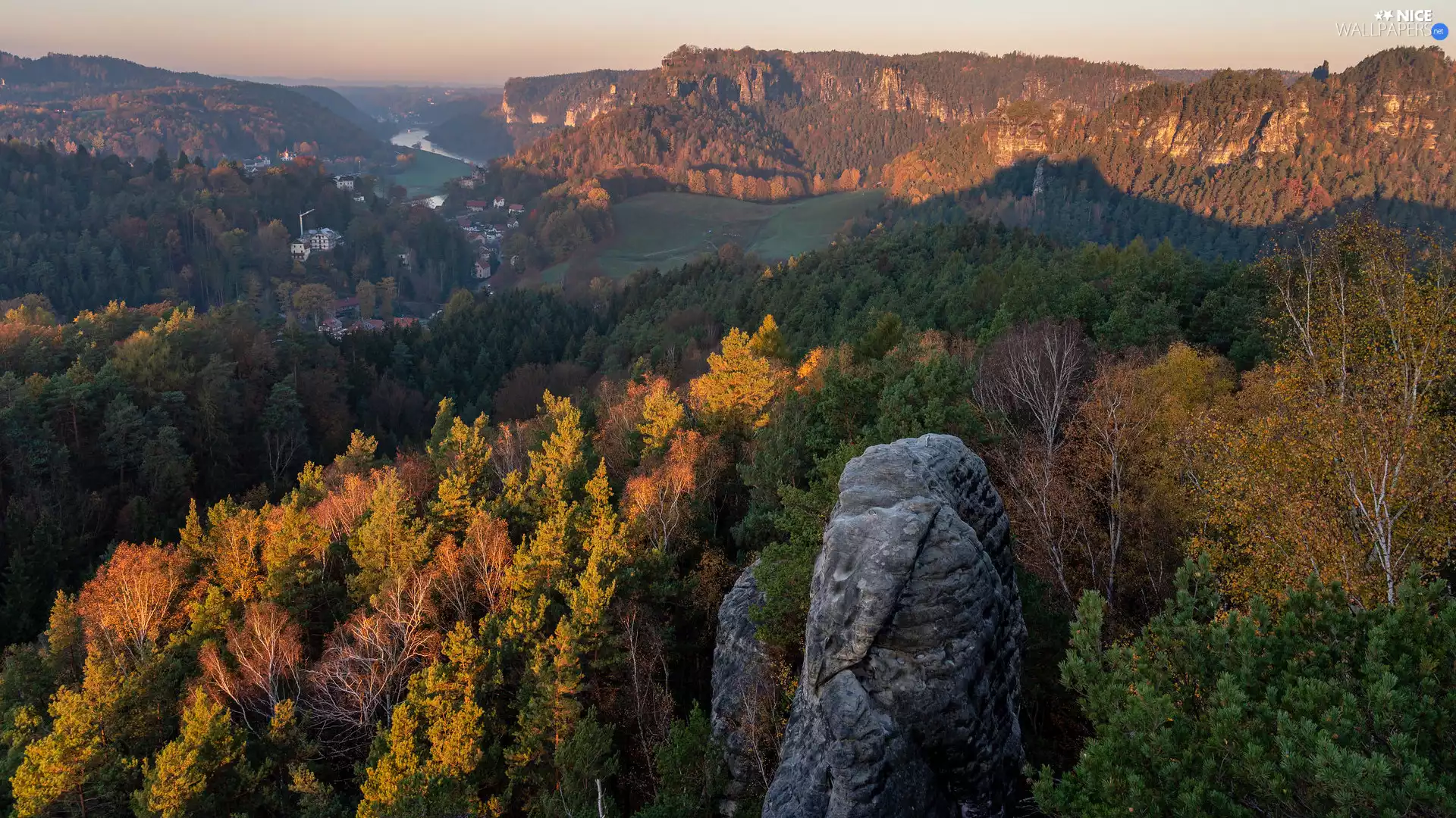 viewes, rocks, Saxon Switzerland National Park, trees, Děčínská vrchovina, forest, Germany