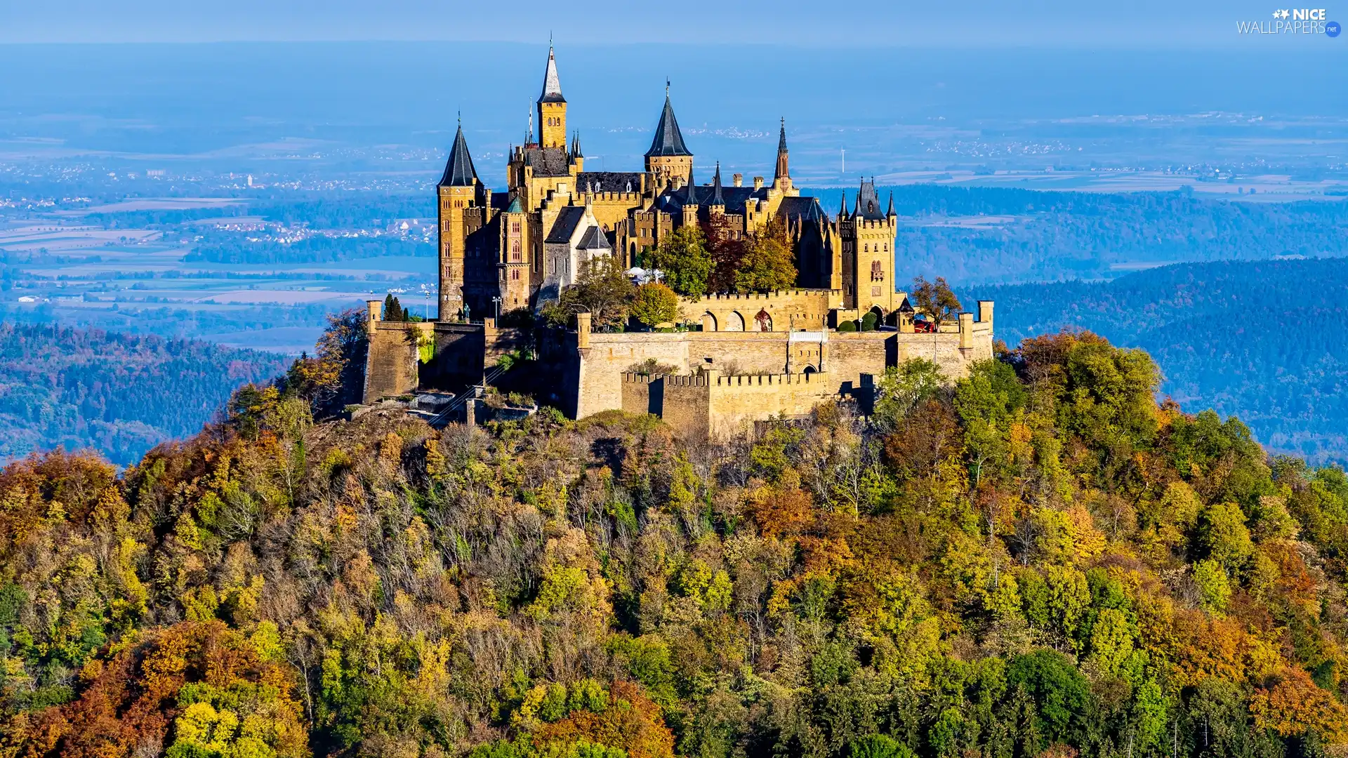 viewes, Hohenzollern Castle, Baden-Württemberg, trees, Hohenzollern Mountain, Hill, Germany