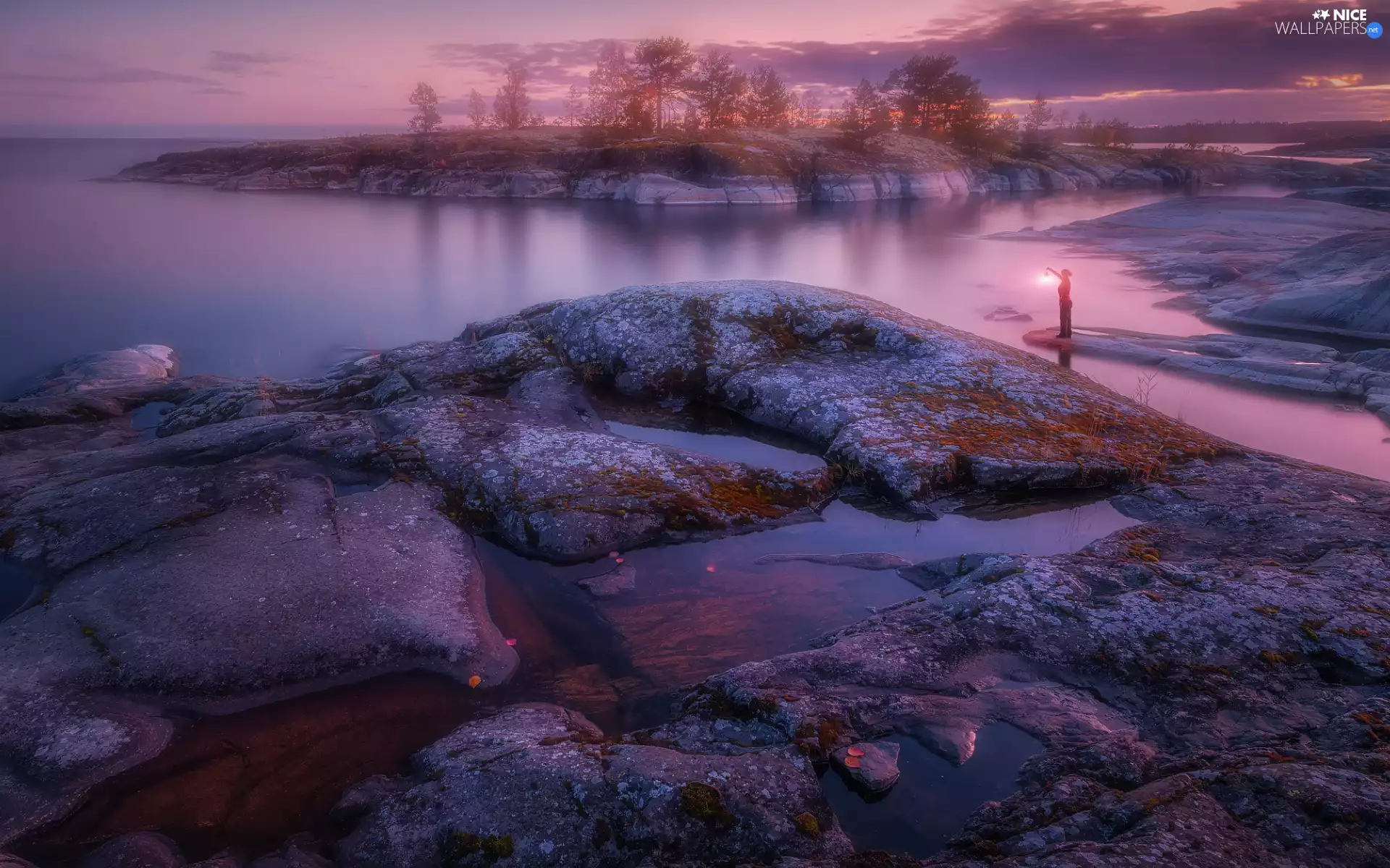 trees, viewes, Russia, Women, Karelia, rocks, Lake Ladoga, Lighthouse