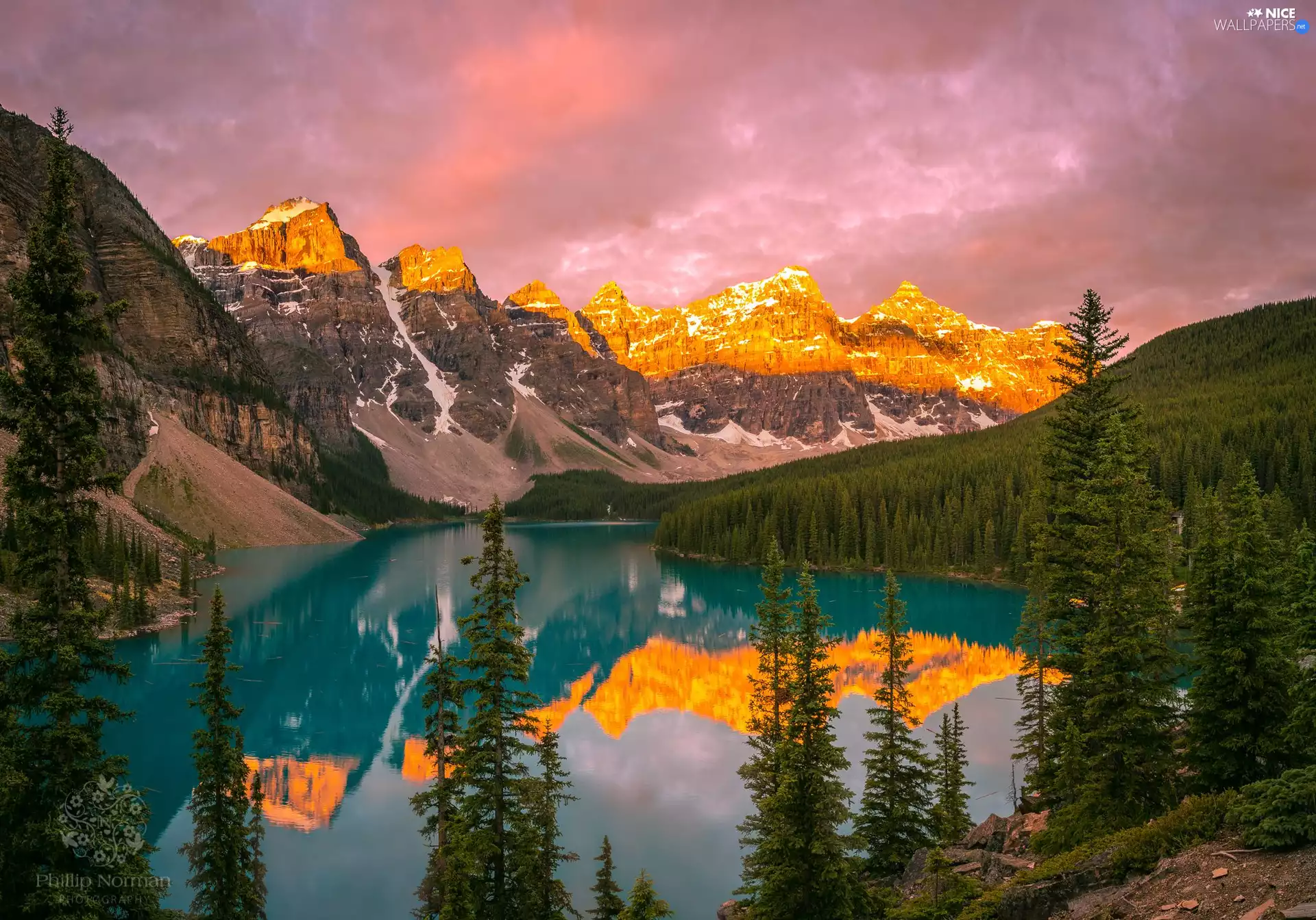 Banff National Park, Canada, Mountains, Lake Moraine, clouds, reflection, trees, viewes, woods