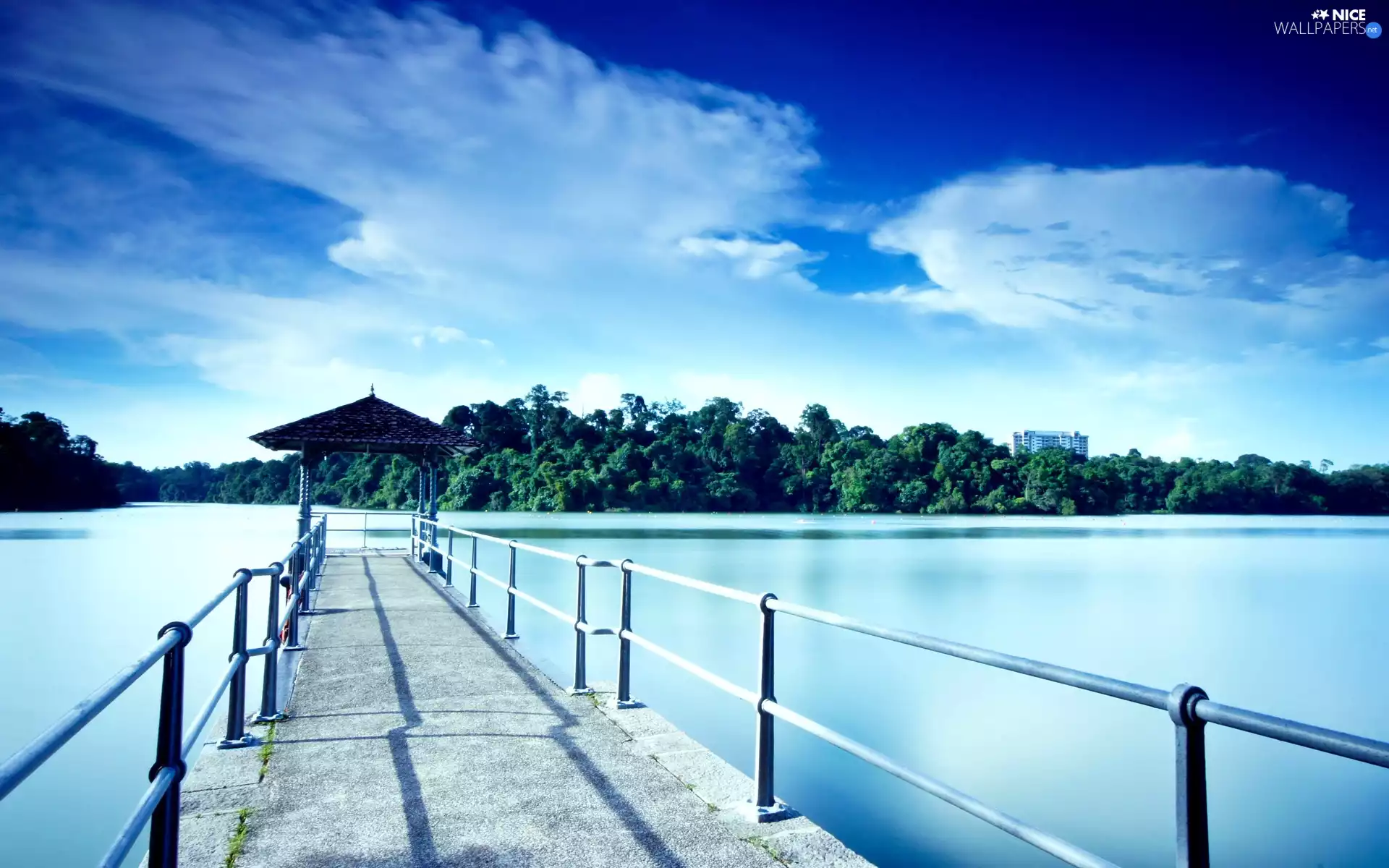 Sky, viewes, pier, trees