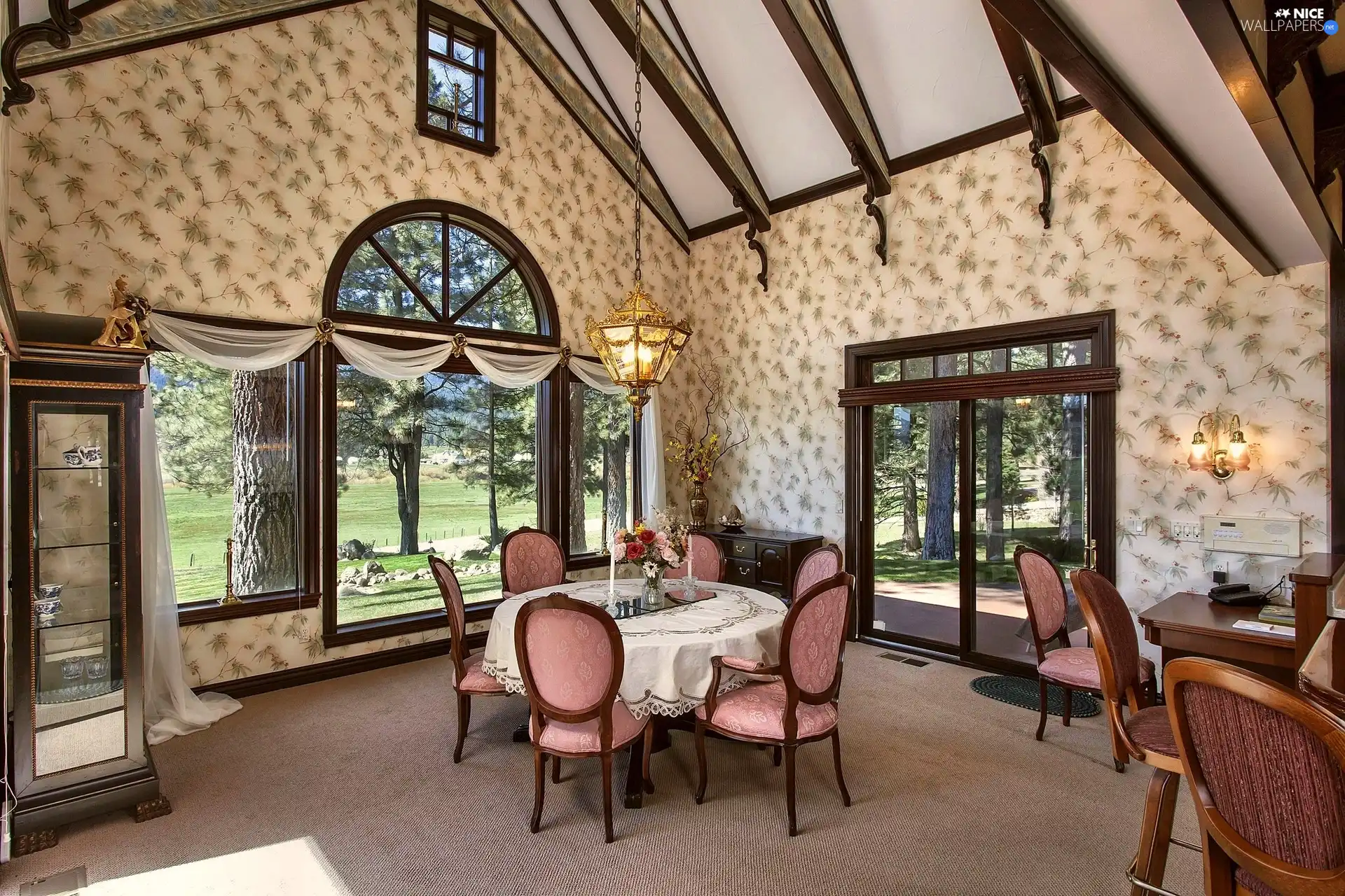 Table, Stool, View, Window, viewes, Room, stylish, trees