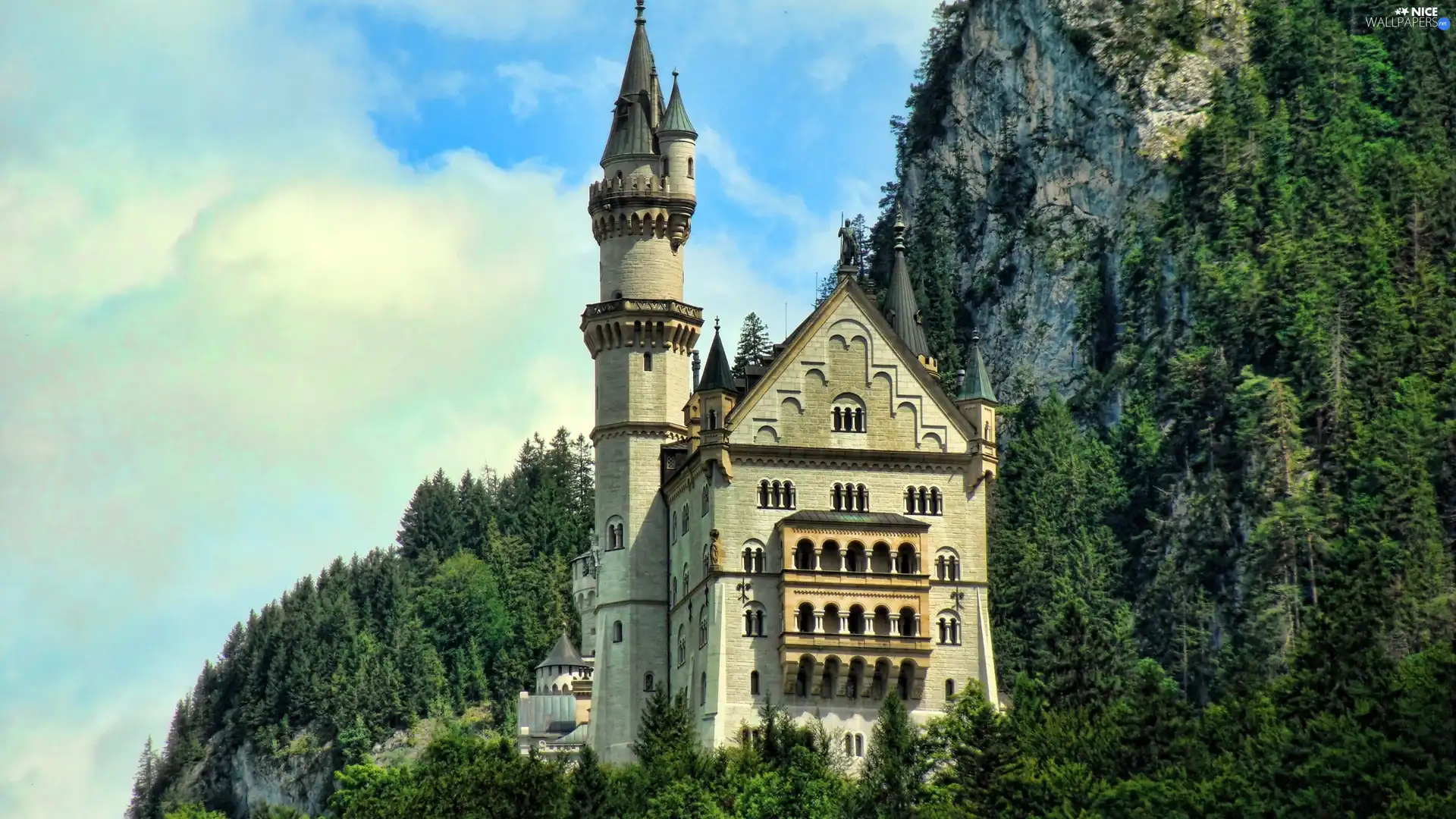 Castle, rocks, Mountains, Neuschwanstein