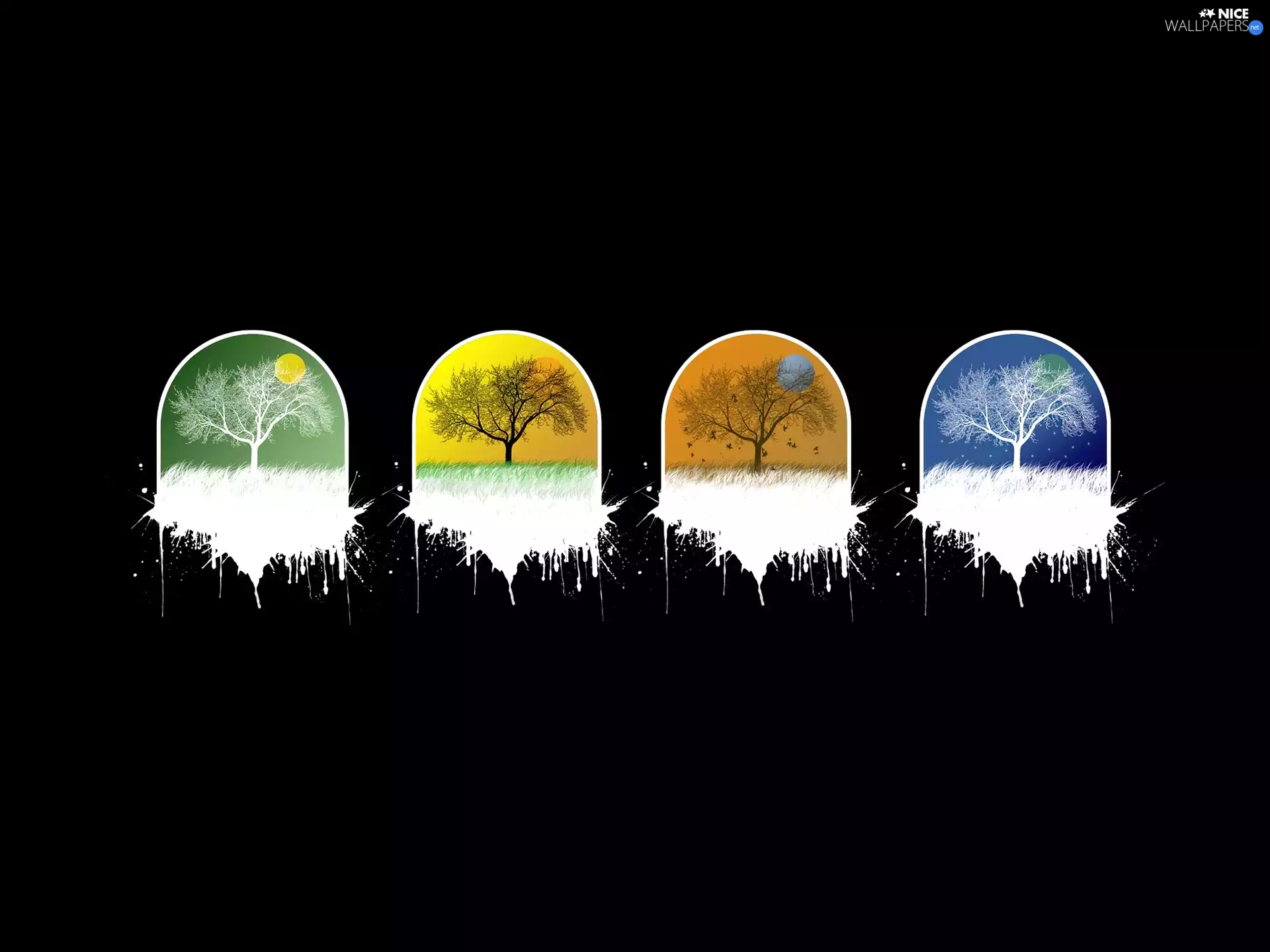 Windows, Seasons, year, trees