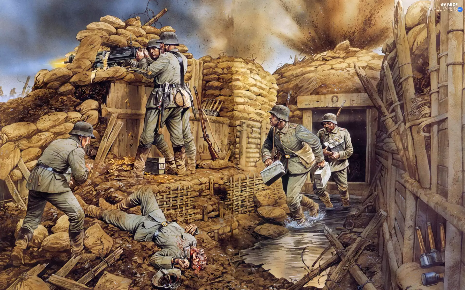 war, soldiers, Weapons, trench