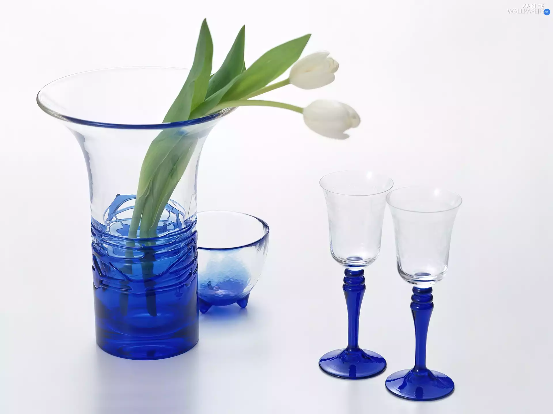Vase, glasses, White, Tulips, Two cars