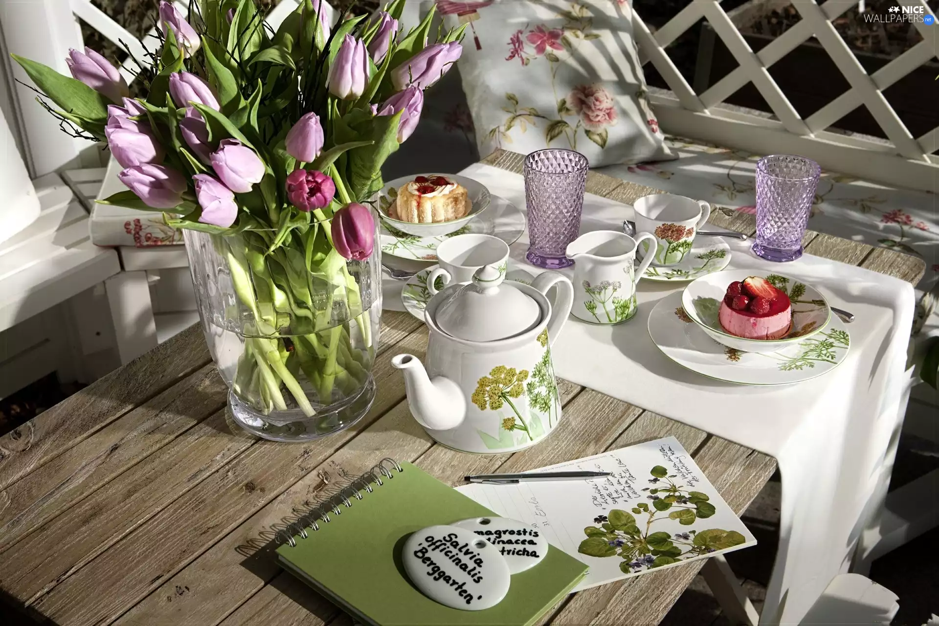 Vase, service, breakfast, Tulips