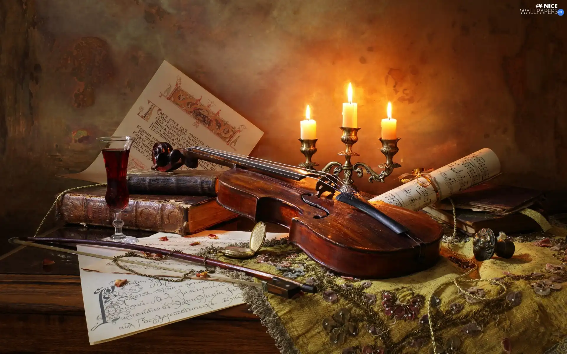 bow, composition, Tunes, Books, Candles, violin