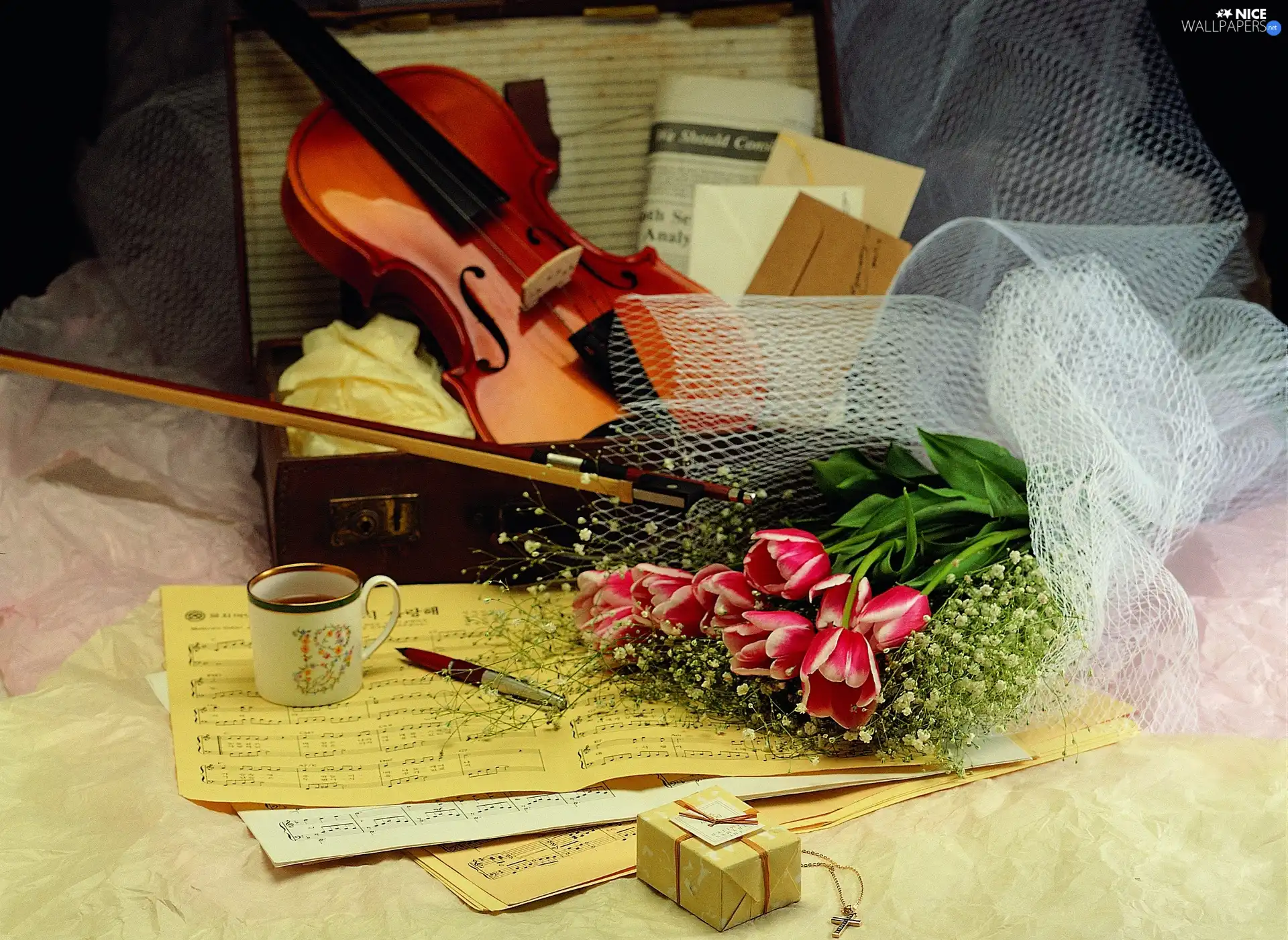 violin, Flowers, Tunes, bow