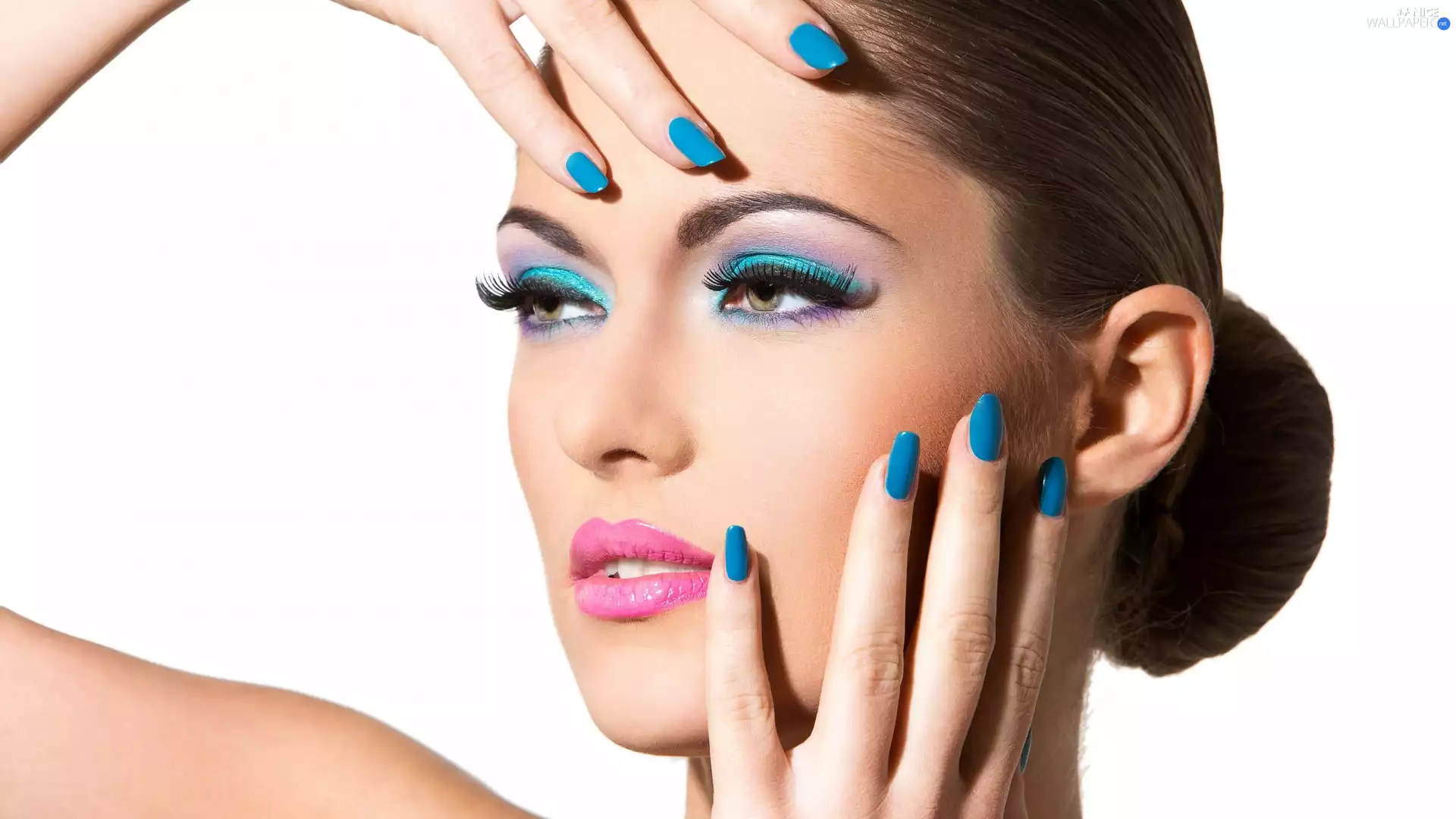 Women, turquoise, Nails, make-up