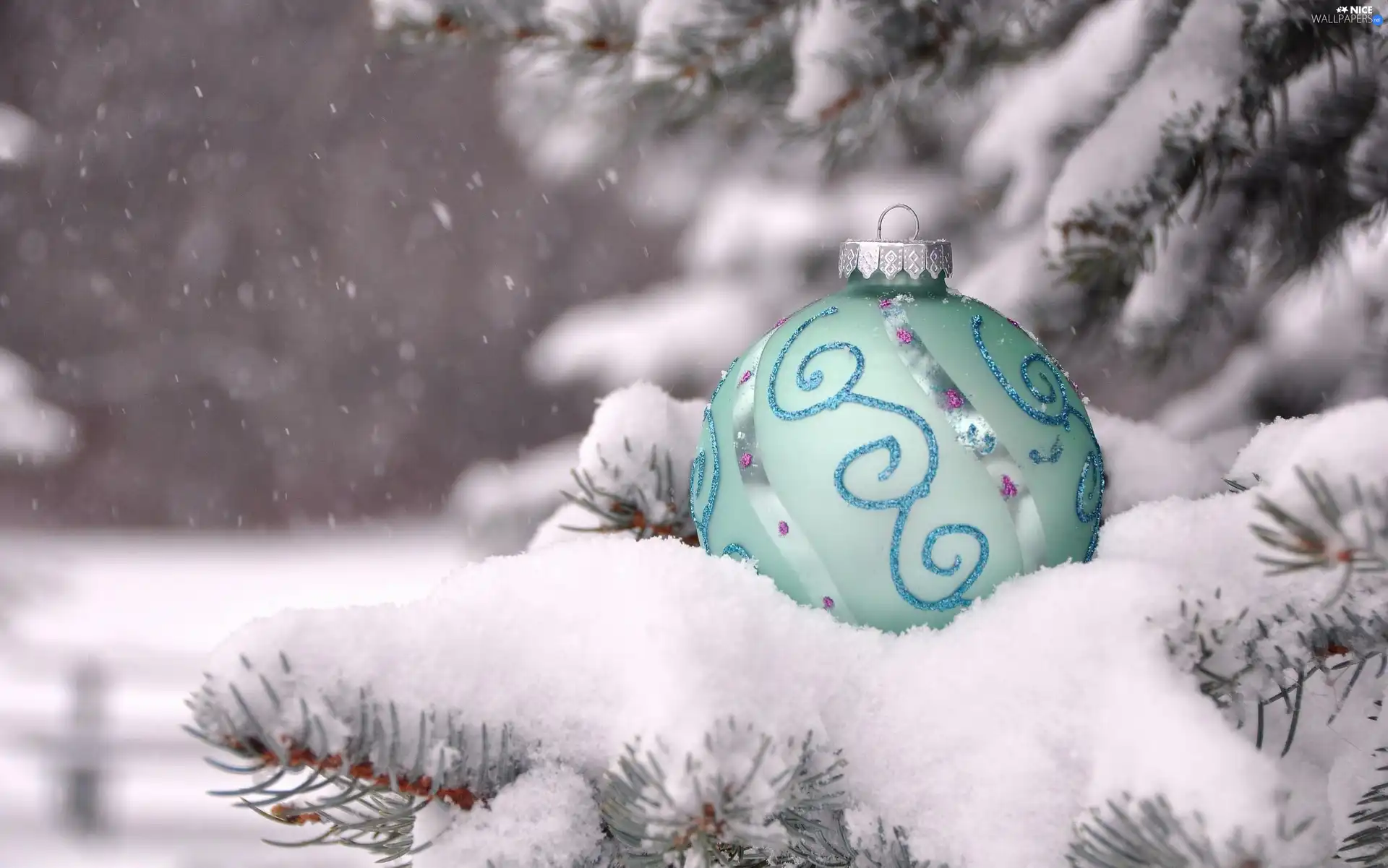 twig, snow, decoration, Christmas Tree, bauble