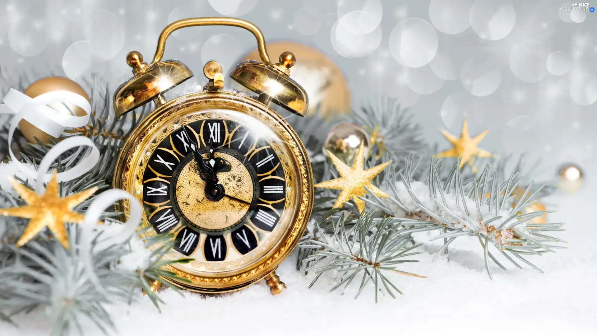 alarm clock, time, Countdown, Twigs, New Year, composition, New Year
