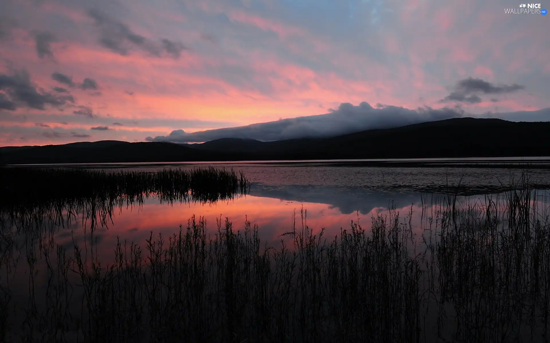 lake, reflection, twilight, Mountains