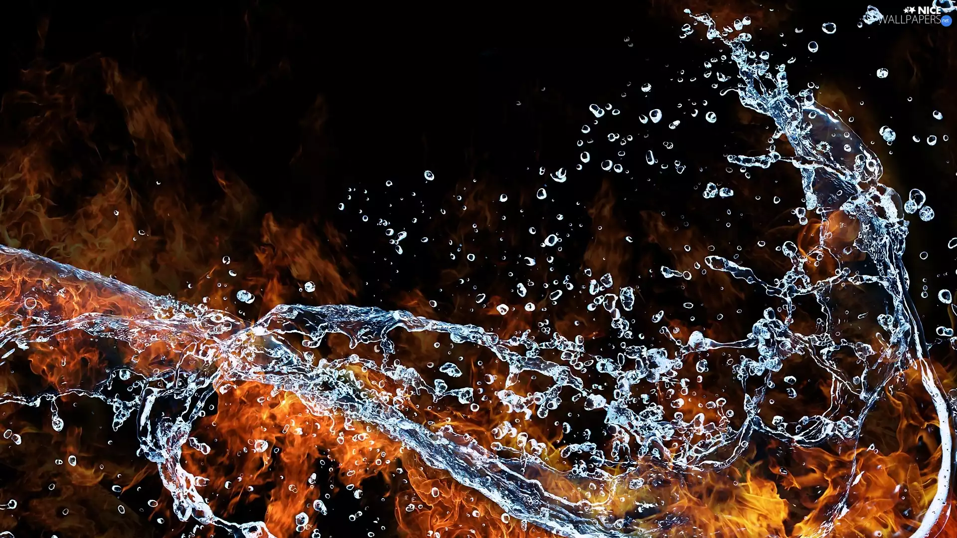 Big Fire, water, Two cars, element, abstraction