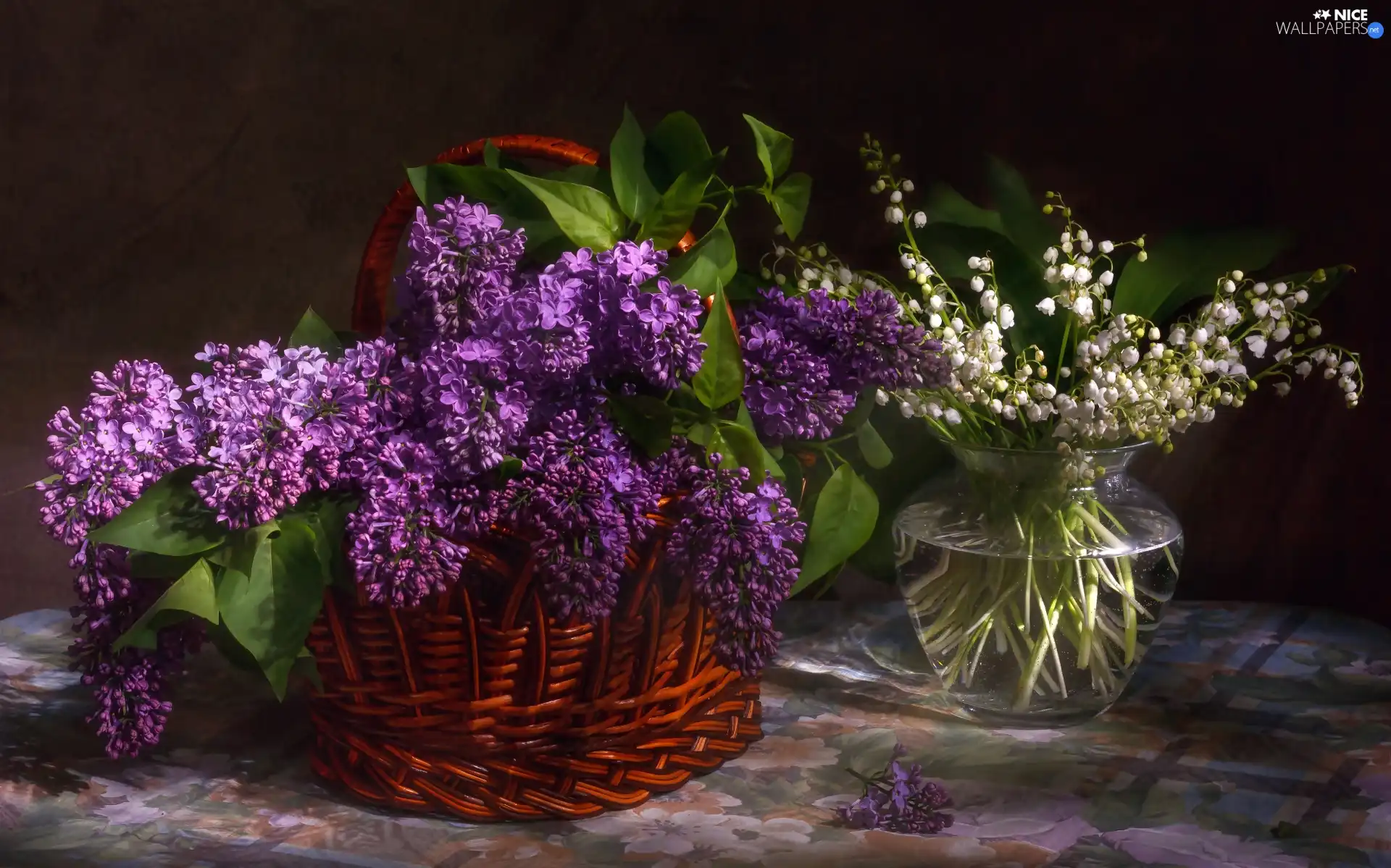 Violet, Bouquets, basket, Vase, without, lily of the Valley