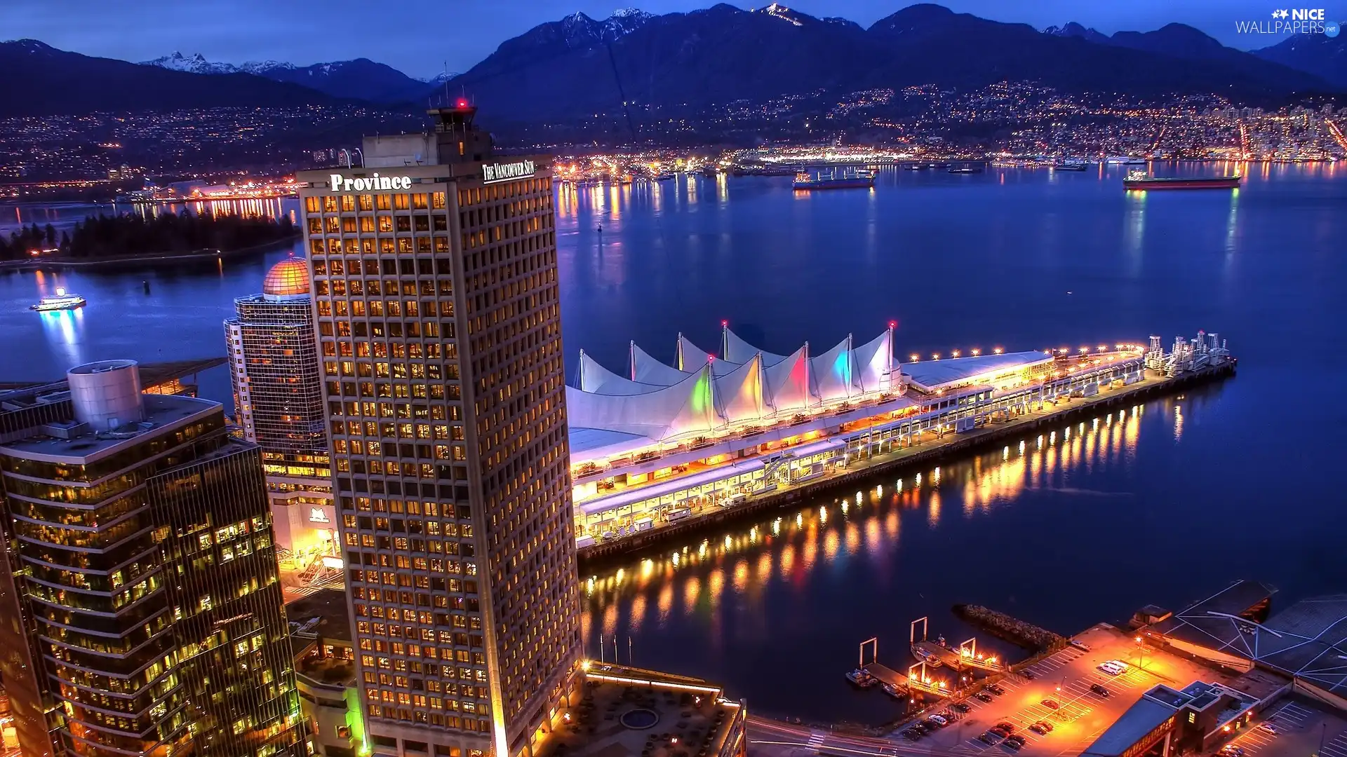 panorama, town, Vancouver, illuminated