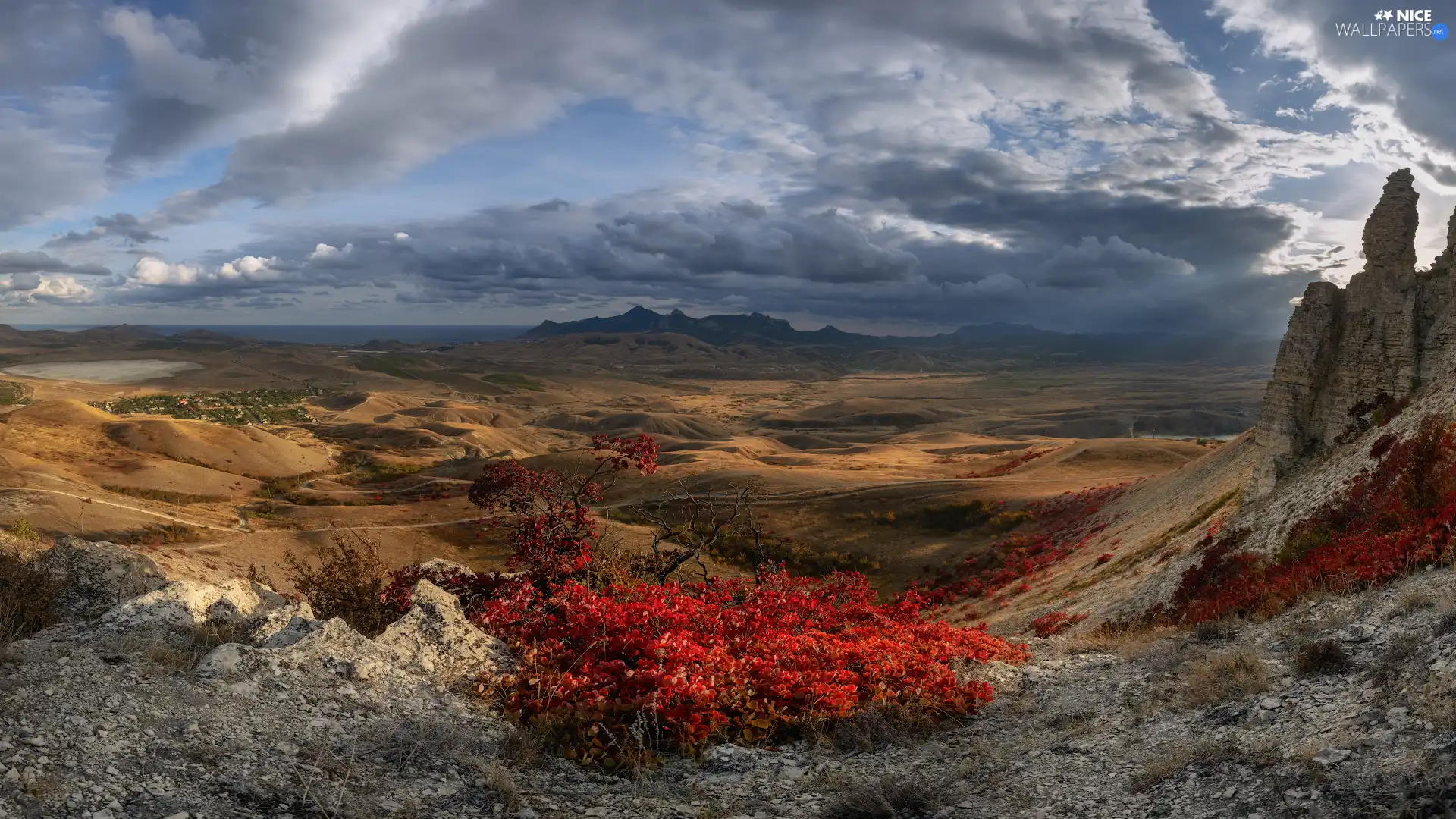 clouds, Mountains, Coloured, VEGETATION, rocks, The Hills