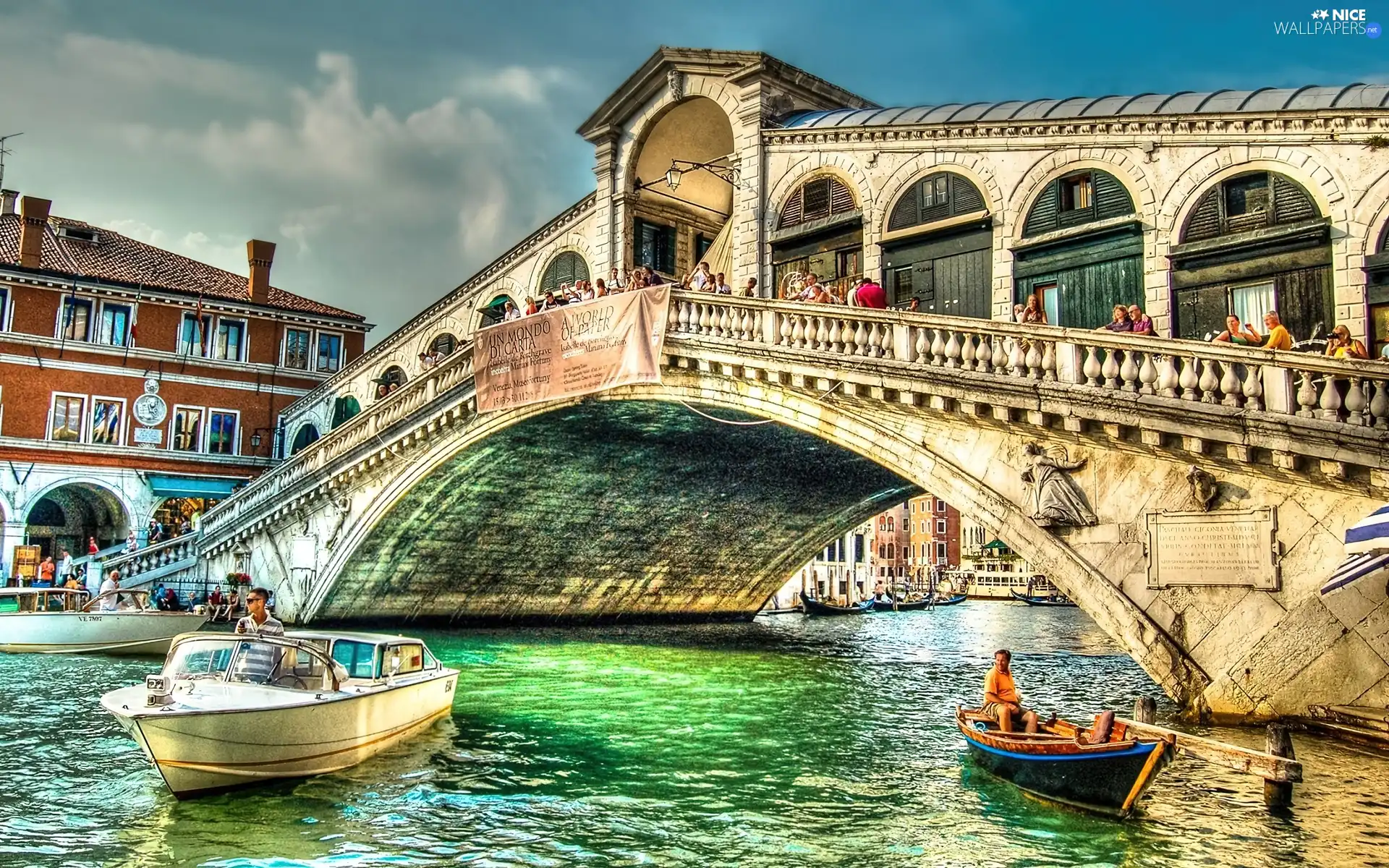 bridges, Boats, Venice, canal