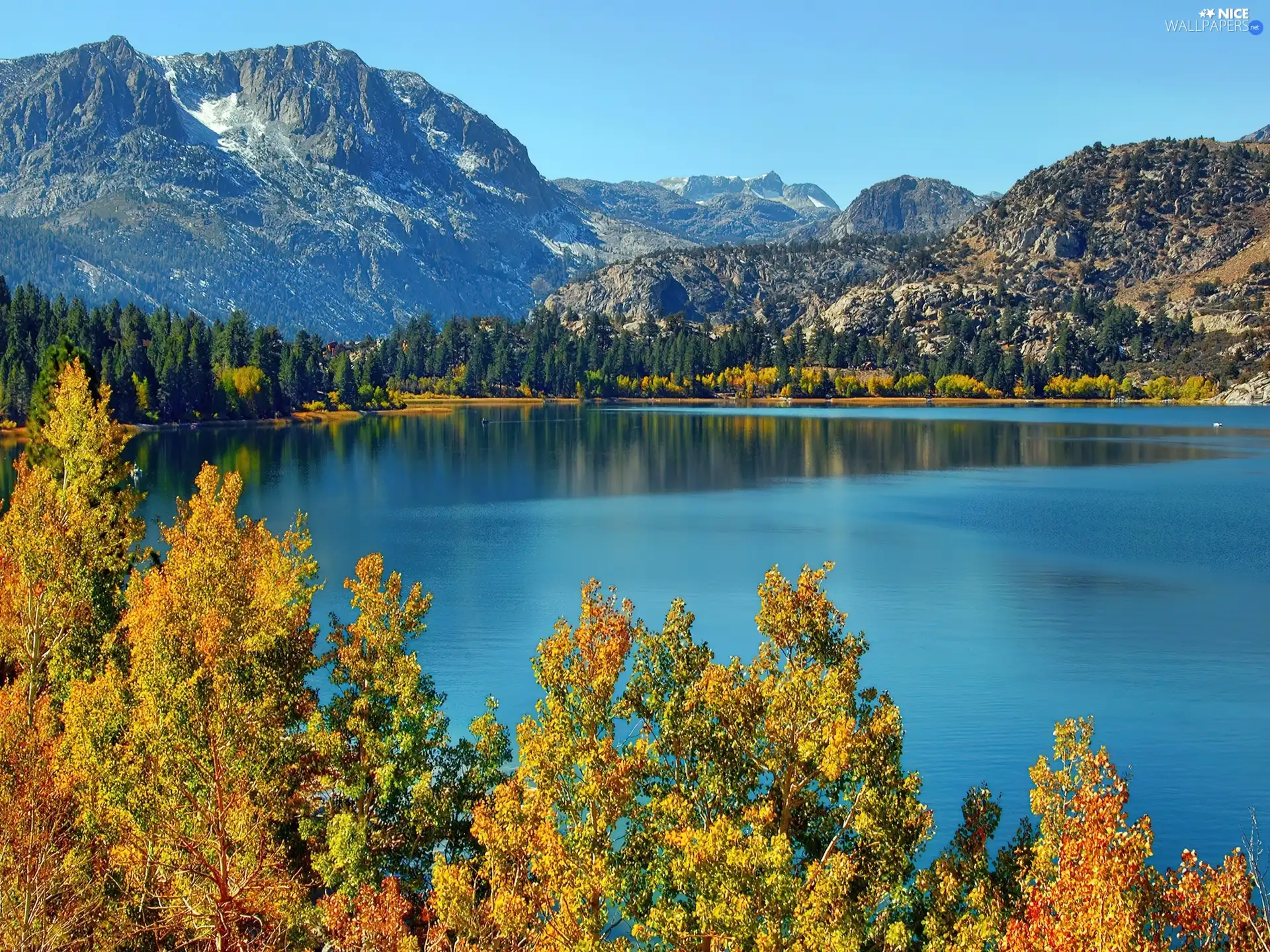 viewes, autumn, lake, trees, Mountains