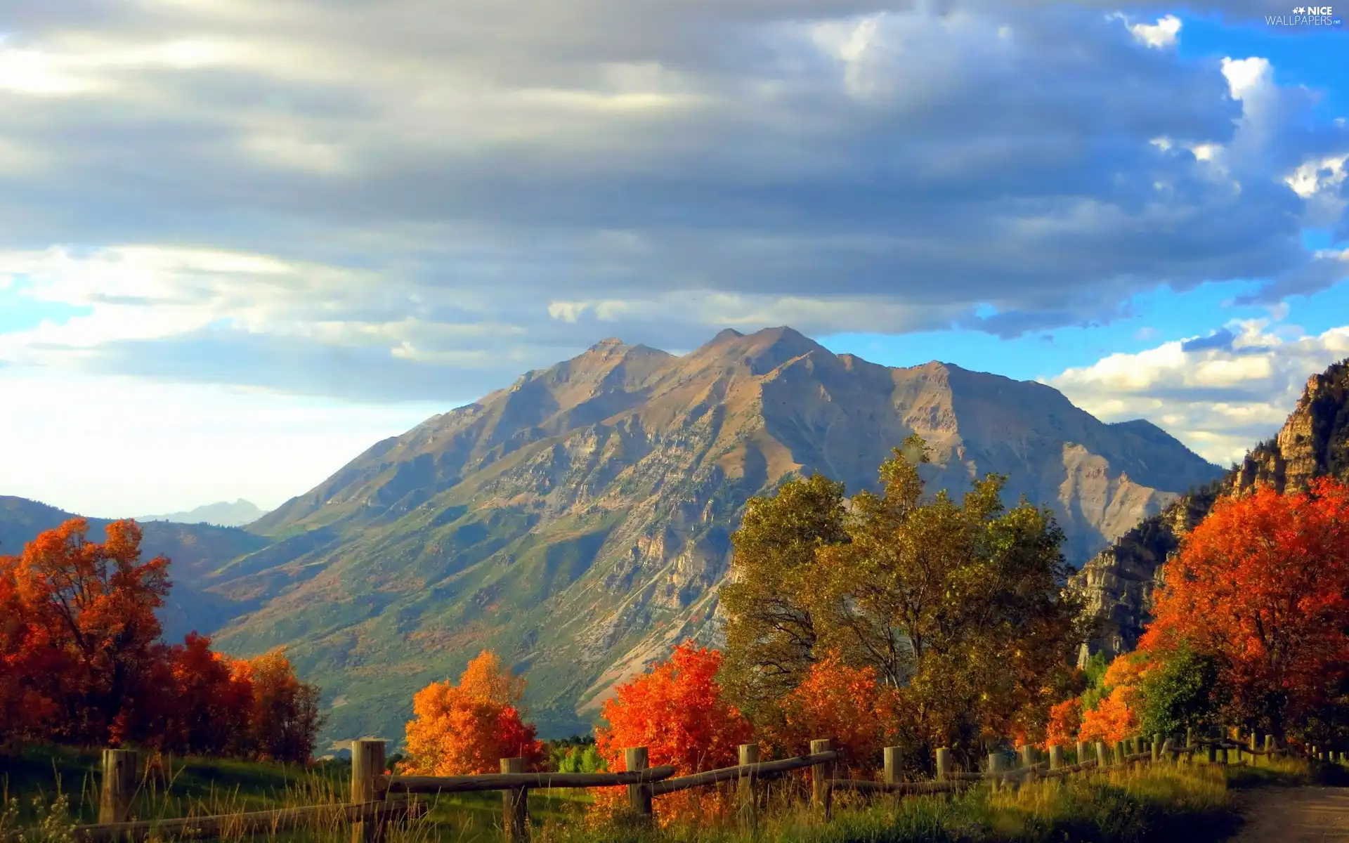 Way, Rocky, viewes, autumn, trees, Mountains