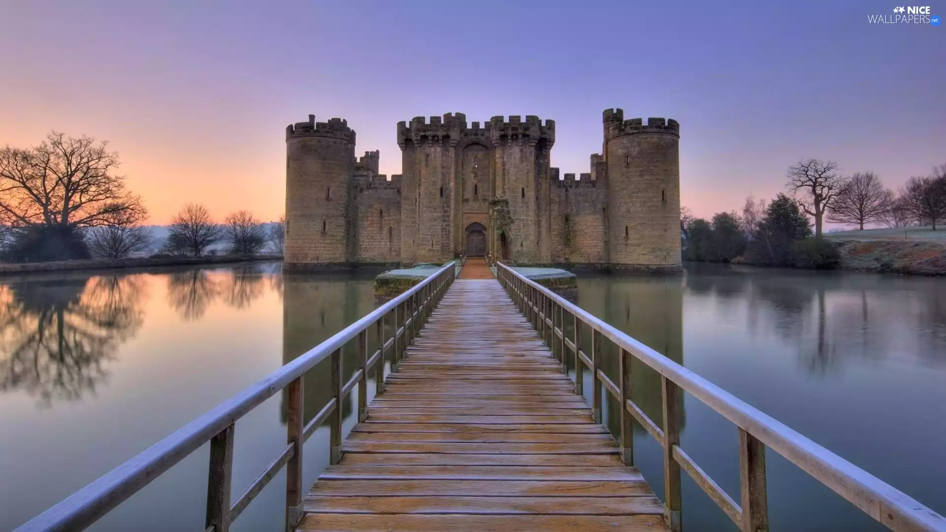 lake, England, trees, viewes, bridge, Castle