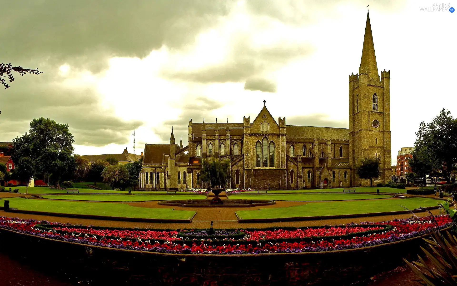 Church, trees, viewes, Garden