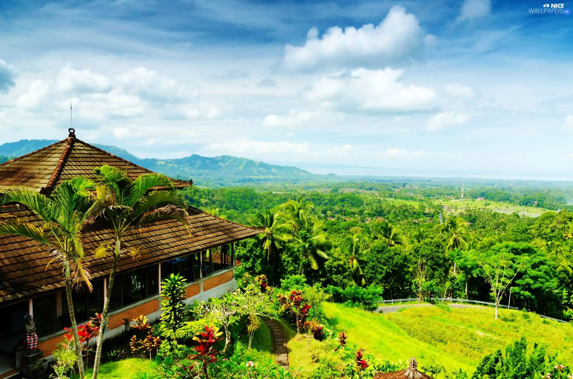 house, trees, viewes, Sky