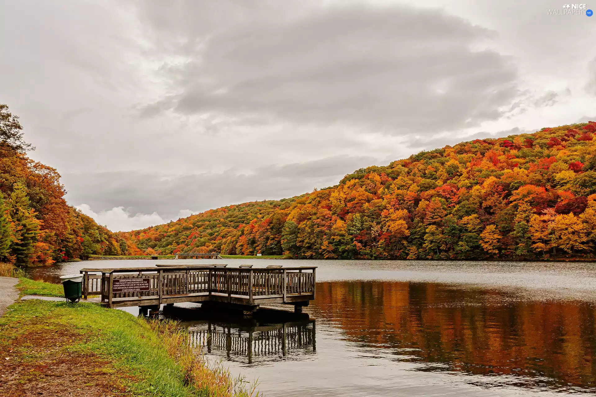 The Hills, lake, viewes, autumn, trees, Platform