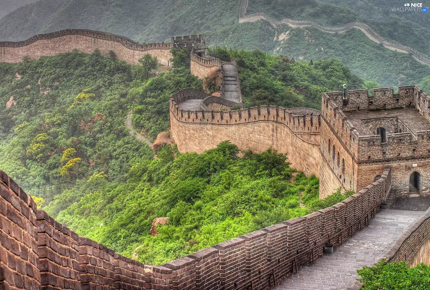 wall, Buldings, trees, viewes, Chinese, large