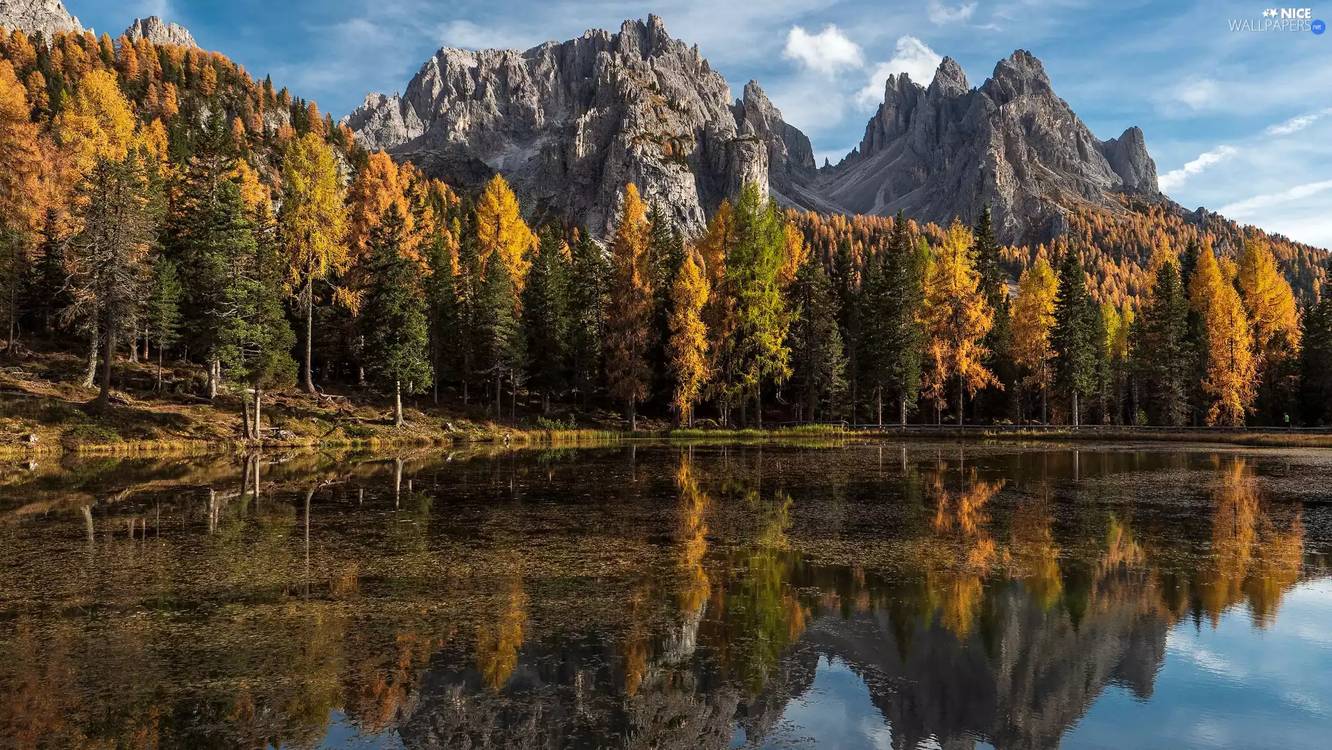 reflection, autumn, trees, viewes, lake, Mountains