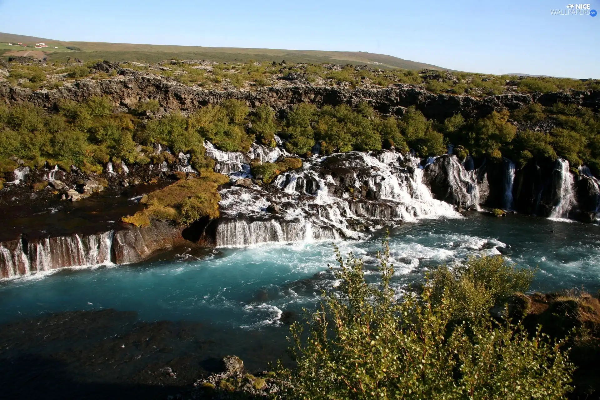 Cascades, tear, viewes, plain, trees, River