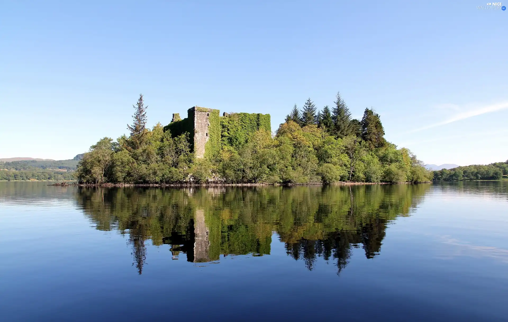 viewes, reflection, lake, trees, Castle