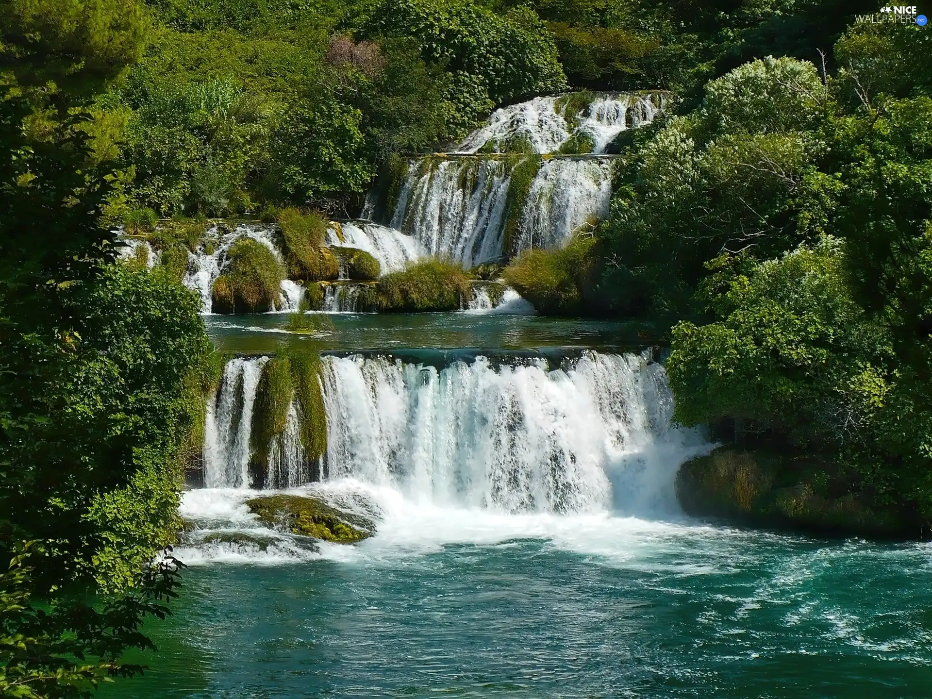 River, trees, viewes, waterfall