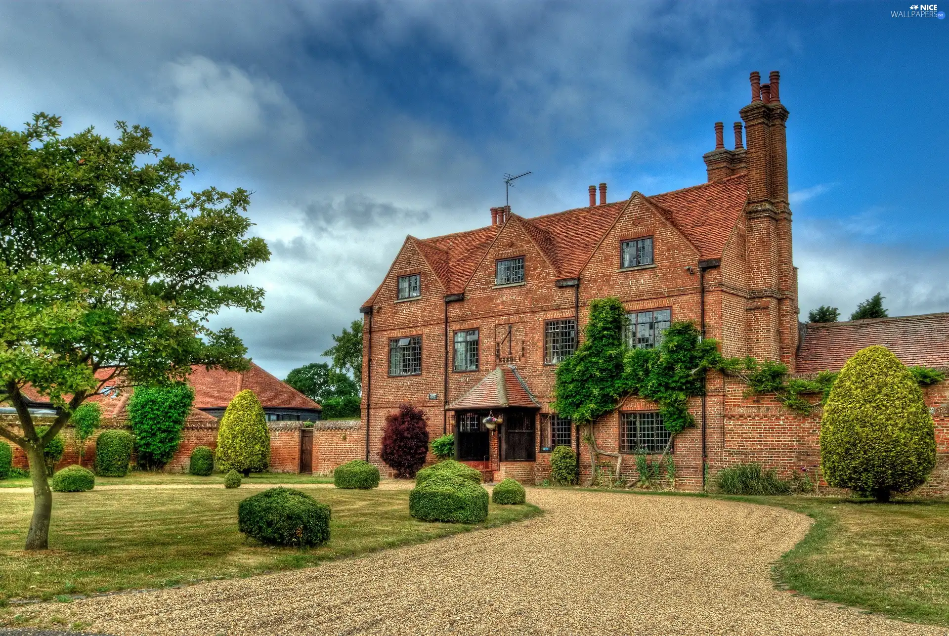 ornamental, antique, viewes, Sky, trees, House